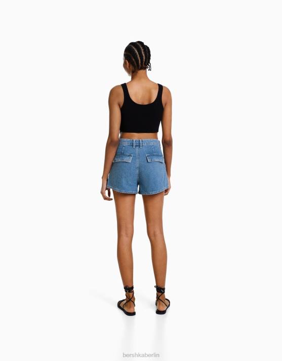 hellblau Bershka Frauen Denim-Cargo-Shorts H00J1374