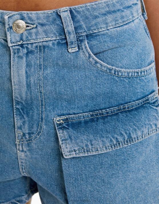 hellblau Bershka Frauen Denim-Cargo-Shorts H00J1374