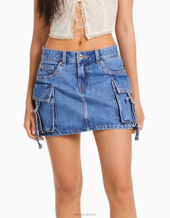 hellblau Bershka Frauen Denim-Mini-Cargo-Rock H00J1365