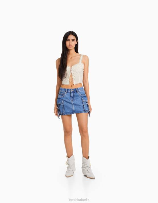 hellblau Bershka Frauen Denim-Mini-Cargo-Rock H00J1365