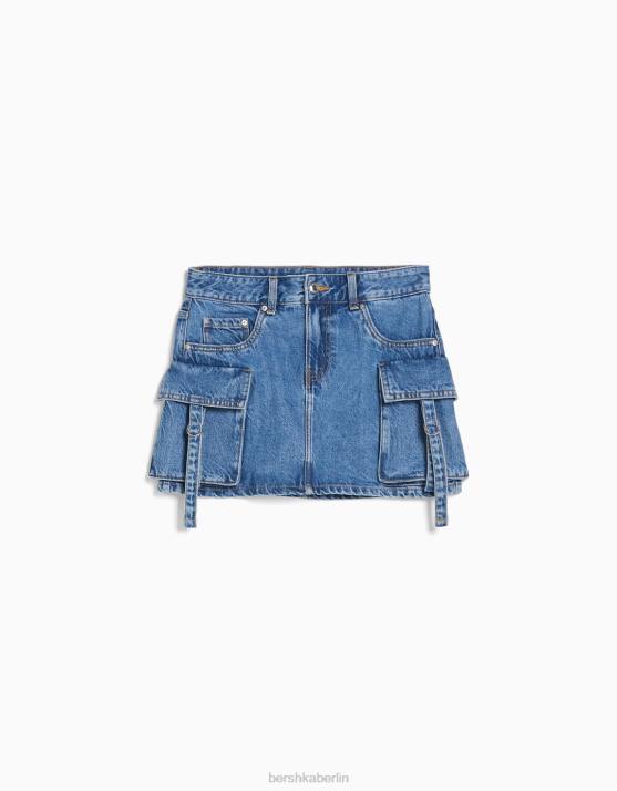 hellblau Bershka Frauen Denim-Mini-Cargo-Rock H00J1365