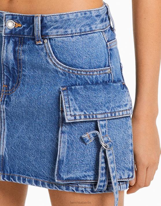 hellblau Bershka Frauen Denim-Mini-Cargo-Rock H00J1365
