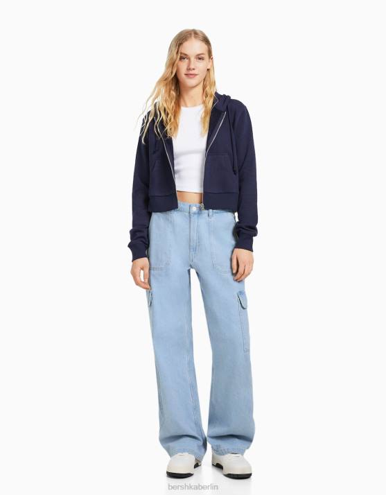 hellblau Bershka Frauen Gerade geschnittene Cargo-Jeans H00J1350