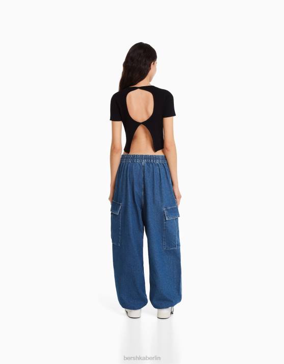 hellblau Bershka Frauen voluminöse Cargo-Jeans H00J1315