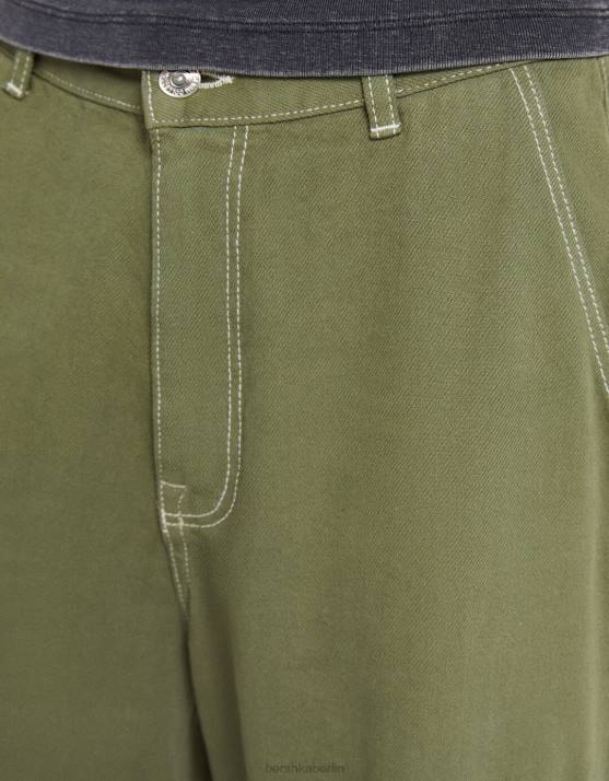 khaki Bershka Frauen Cargo-Jeans mit weitem Bein H00J1341