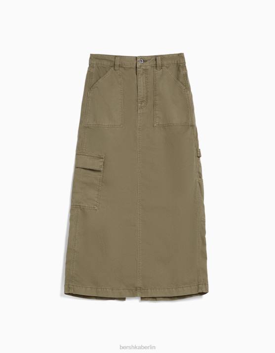 khaki Bershka Frauen Carpenter-Midirock aus Baumwolle H00J1372