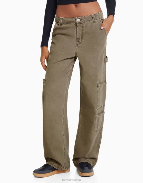 khaki Bershka Frauen Lässige Zimmermannshose aus Canvas H00J1320