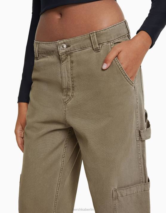 khaki Bershka Frauen Lässige Zimmermannshose aus Canvas H00J1320
