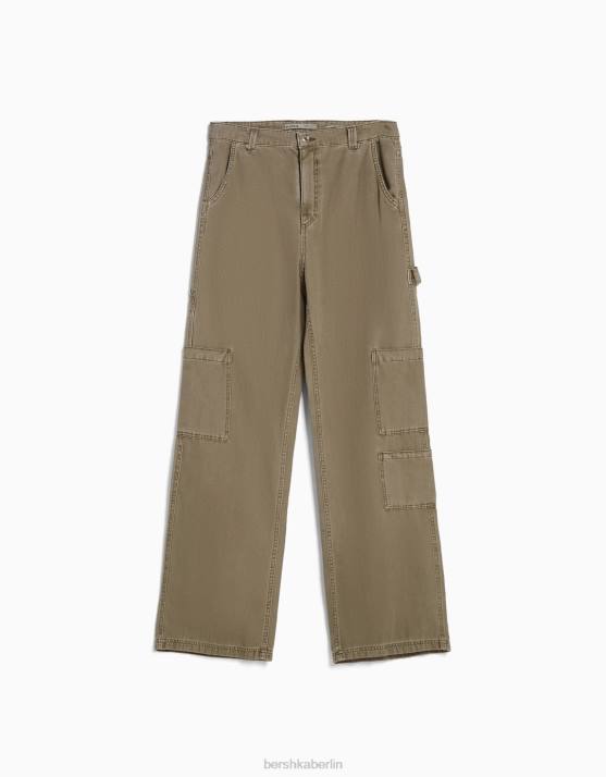khaki Bershka Frauen Lässige Zimmermannshose aus Canvas H00J1320