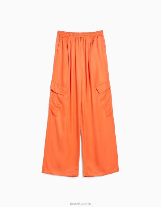 orange Bershka Frauen Satinhose mit weitem Bein und Tasche H00J1326