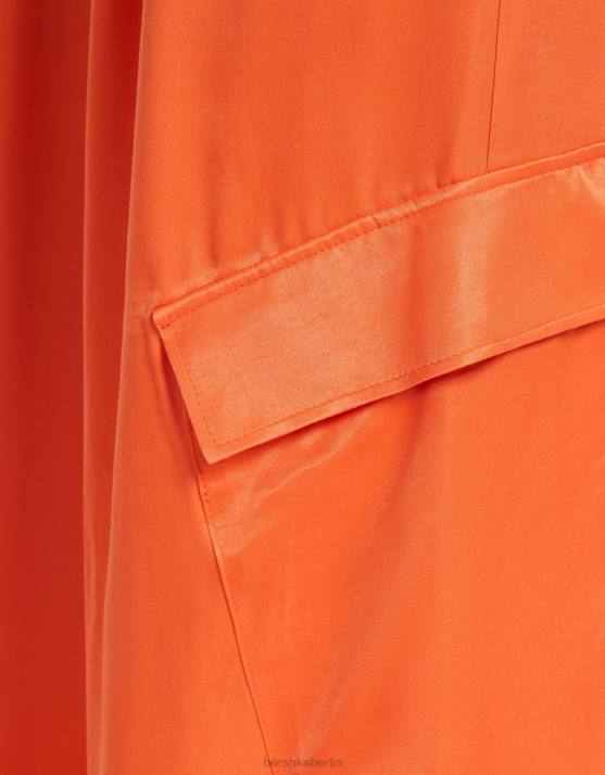 orange Bershka Frauen Satinhose mit weitem Bein und Tasche H00J1326