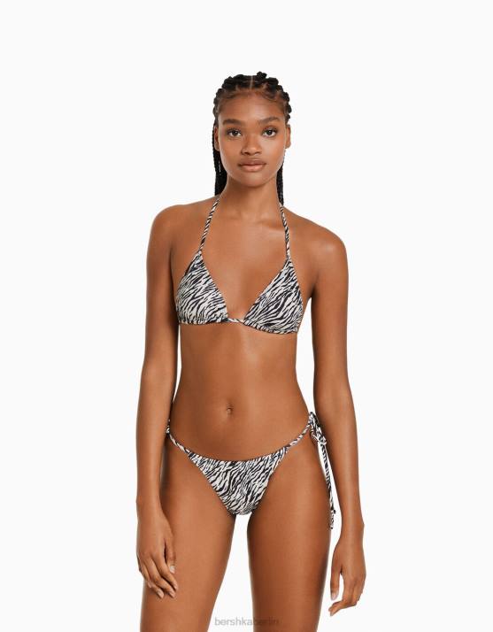 Creme Bershka Frauen Bikinihose mit Zebramuster H00J1773