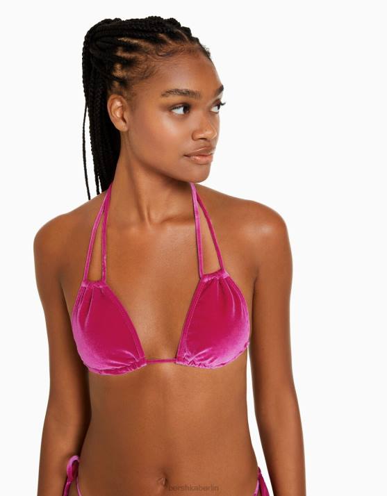 Fuchsie Bershka Frauen Bikinioberteil aus Samt H00J1783