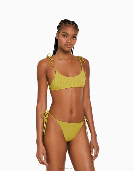 Grün Bershka Frauen Breite, gerippte Bikinihose H00J1807