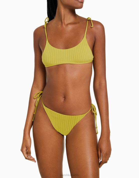 Grün Bershka Frauen Breite, gerippte Bikinihose H00J1807