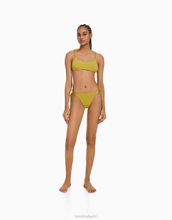 Grün Bershka Frauen Breite, gerippte Bikinihose H00J1807