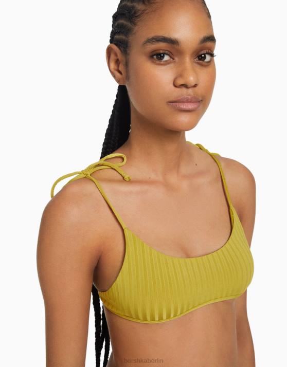Grün Bershka Frauen Breites, geripptes Bikinioberteil H00J1801