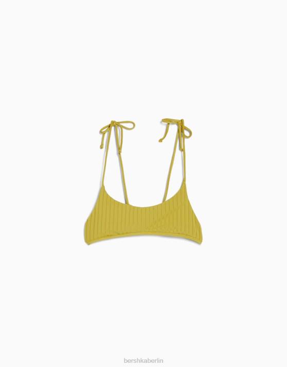 Grün Bershka Frauen Breites, geripptes Bikinioberteil H00J1801