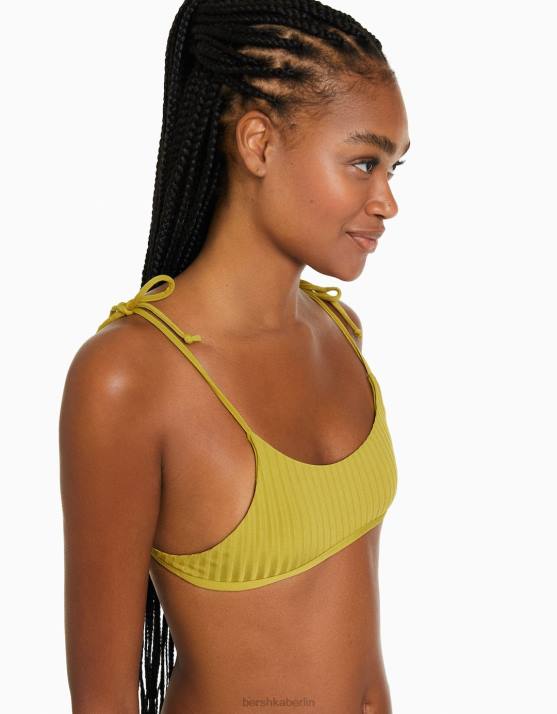 Grün Bershka Frauen Breites, geripptes Bikinioberteil H00J1804