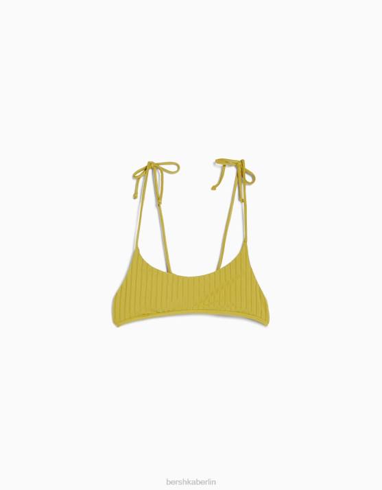 Grün Bershka Frauen Breites, geripptes Bikinioberteil H00J1804