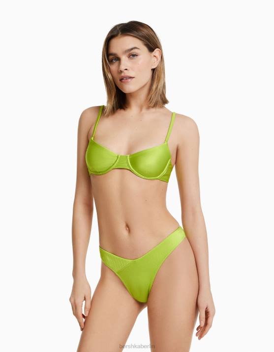 Grün Bershka Frauen glänzende Bikinihose mit Reif H00J1823