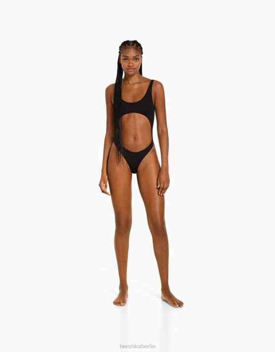 Schwarz Bershka Frauen Badeanzug mit Öffnung H00J1775