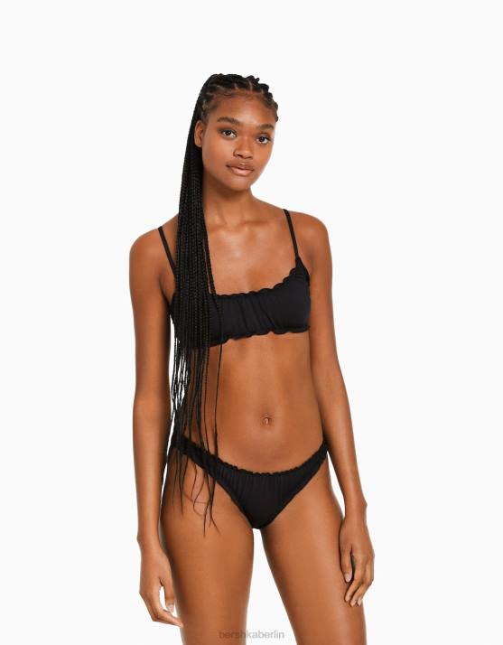 Schwarz Bershka Frauen Bikini-Set aus gerafftem Stoff H00J1794