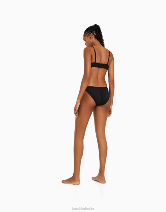Schwarz Bershka Frauen Bikini-Set aus gerafftem Stoff H00J1794