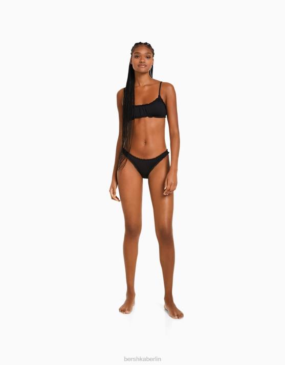 Schwarz Bershka Frauen Bikini-Set aus gerafftem Stoff H00J1794