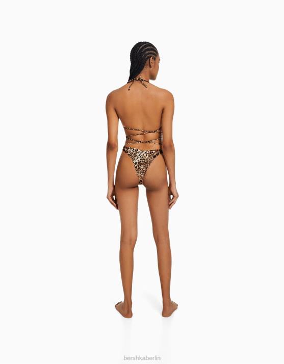 Schwarz Bershka Frauen Bikinihose mit Animal-Print H00J1771