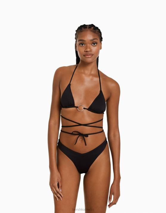 Schwarz Bershka Frauen Bikinioberteil mit Ringdetail H00J1796