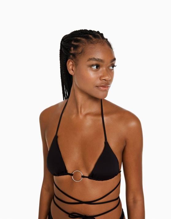 Schwarz Bershka Frauen Bikinioberteil mit Ringdetail H00J1796