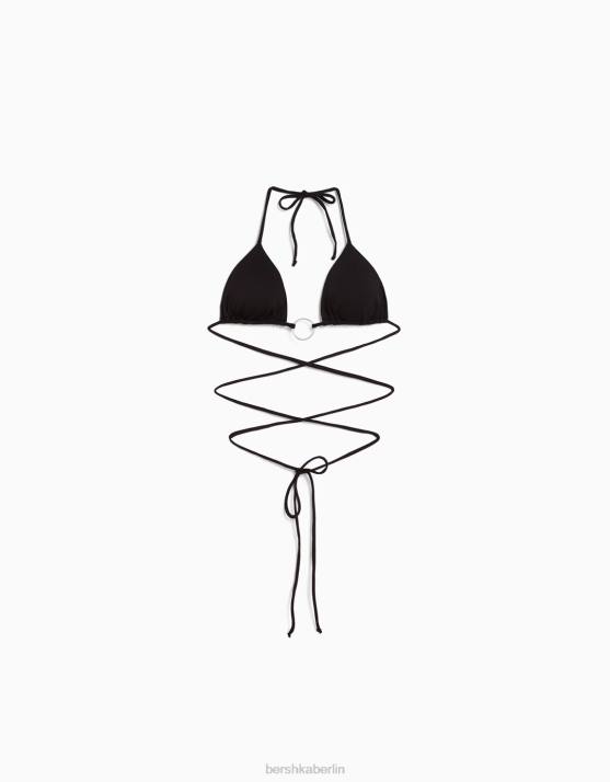 Schwarz Bershka Frauen Bikinioberteil mit Ringdetail H00J1796