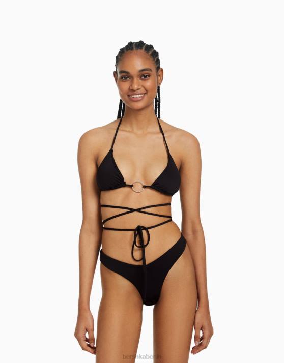 Schwarz Bershka Frauen Bikinioberteil mit Ringdetail H00J1797