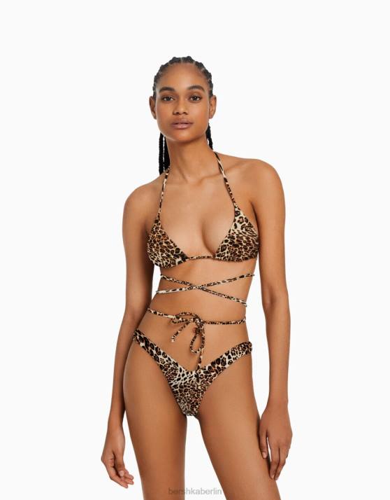 Schwarz Bershka Frauen Triangel-Bikinioberteil mit Animal-Print H00J1770