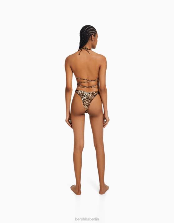 Schwarz Bershka Frauen Triangel-Bikinioberteil mit Animal-Print H00J1770