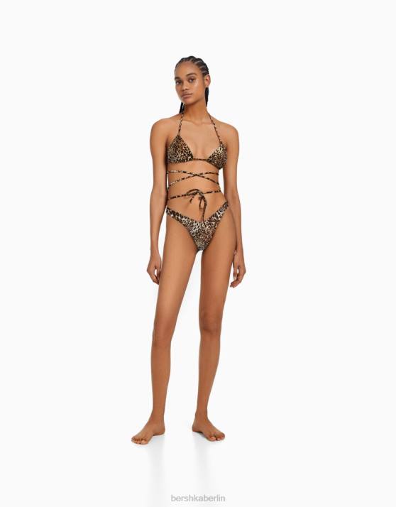 Schwarz Bershka Frauen Triangel-Bikinioberteil mit Animal-Print H00J1770
