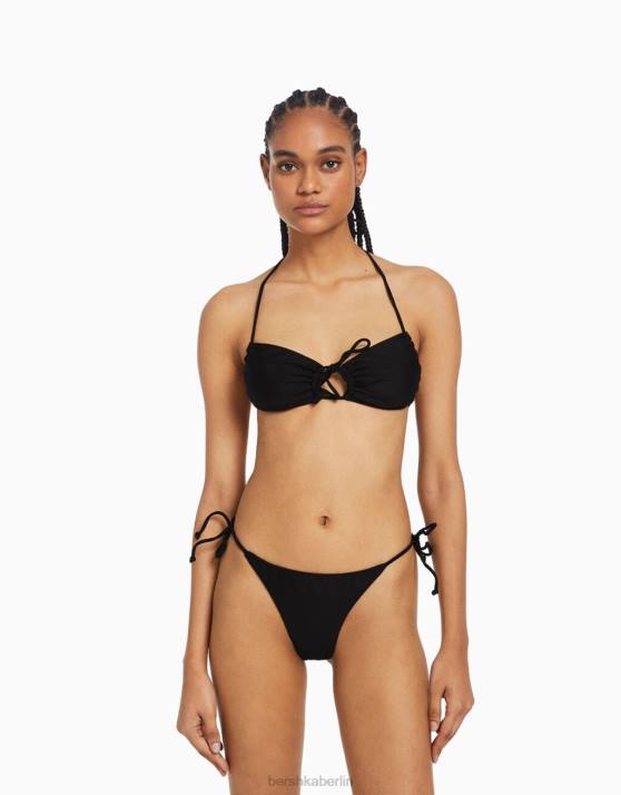 Schwarz Bershka Frauen glänzendes Bikinioberteil H00J1778