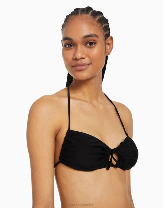 Schwarz Bershka Frauen glänzendes Bikinioberteil H00J1778
