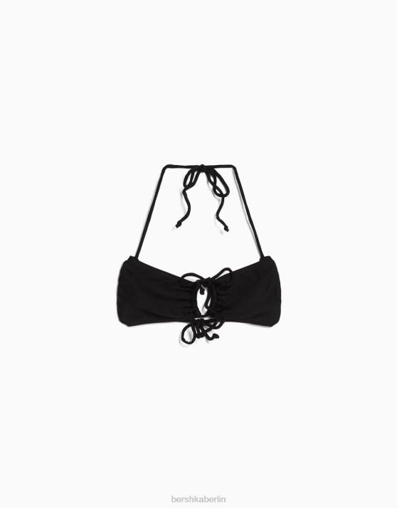 Schwarz Bershka Frauen glänzendes Bikinioberteil H00J1778