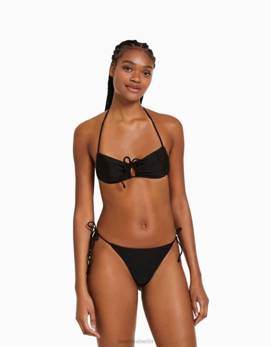 Schwarz Bershka Frauen glänzendes Bikinioberteil H00J1780