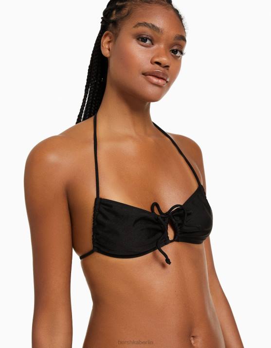 Schwarz Bershka Frauen glänzendes Bikinioberteil H00J1780