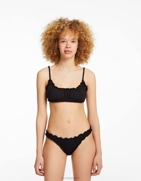Schwarz Bershka Frauen lockiges Bikini-Set H00J4217