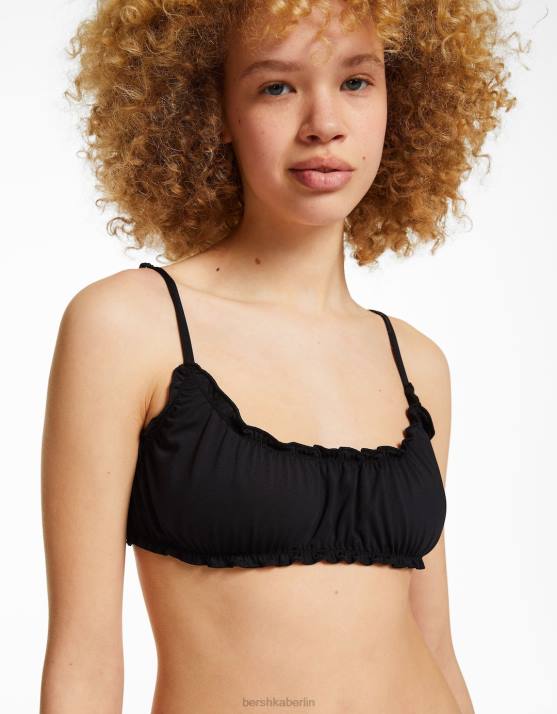 Schwarz Bershka Frauen lockiges Bikini-Set H00J4217