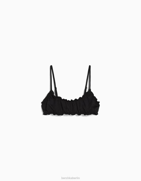Schwarz Bershka Frauen lockiges Bikini-Set H00J4217