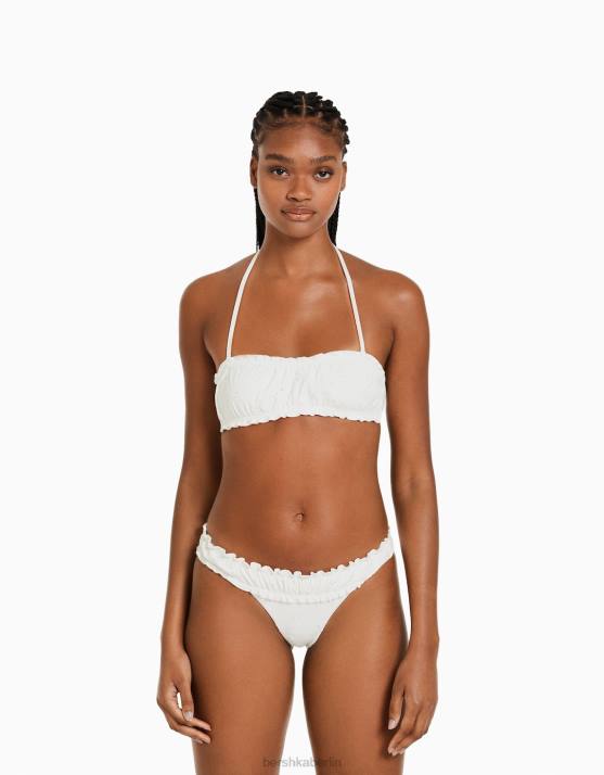 Weiss Bershka Frauen Bikinihose mit Schweizer Stickerei H00J1793