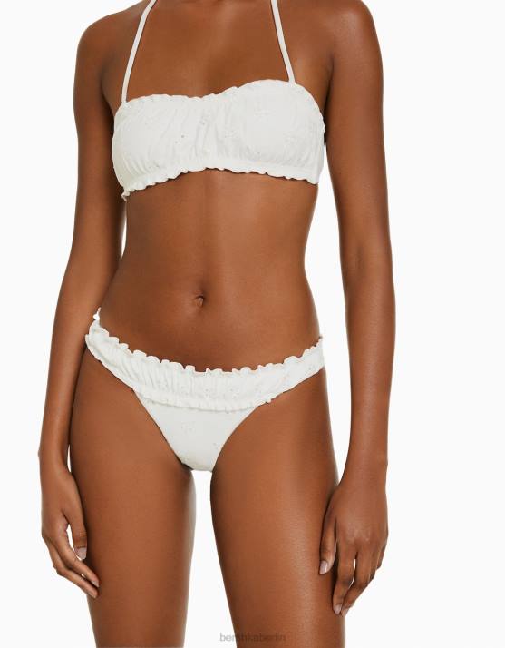 Weiss Bershka Frauen Bikinihose mit Schweizer Stickerei H00J1793