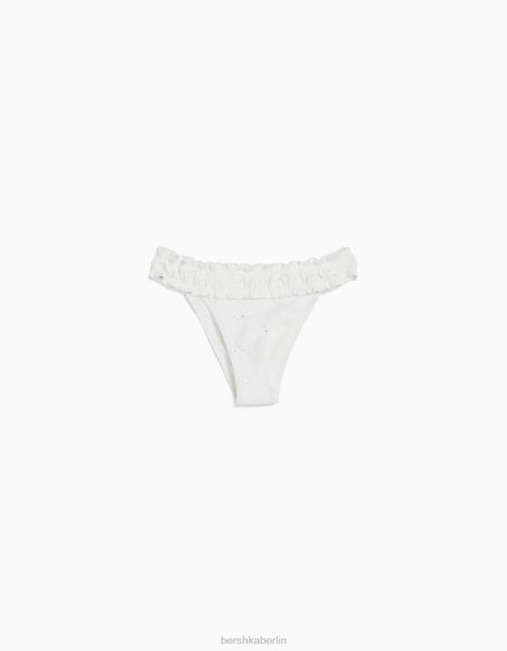Weiss Bershka Frauen Bikinihose mit Schweizer Stickerei H00J1793
