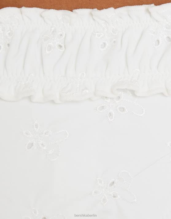 Weiss Bershka Frauen Bikinihose mit Schweizer Stickerei H00J1793