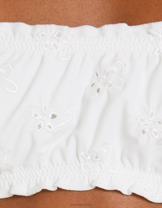 Weiss Bershka Frauen Bikinioberteil mit Schweizer Stickerei H00J1791
